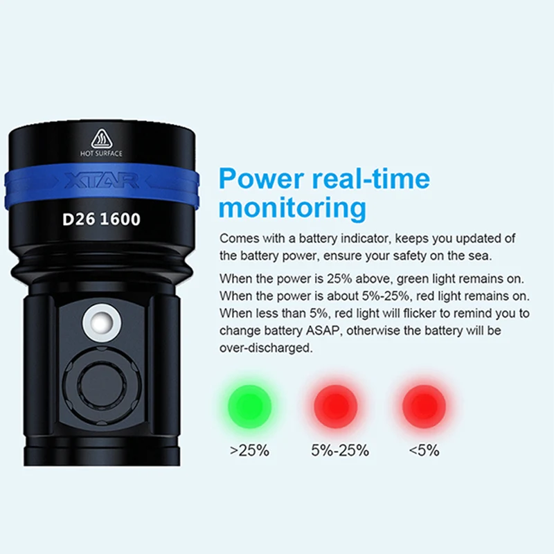 XTAR D26 1600LM светодиодный фонарик Дайвинг Водонепроницаемый IPX8 ультра яркий фонарь