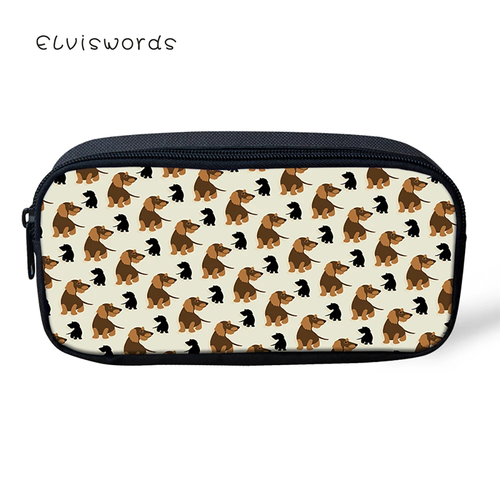 ELVISWORDS Dachshund Printed Pencil Box Cute Pencilcase Women Makeup Cases Cosmetic Bags Student Stationery School Supplies | Багаж и