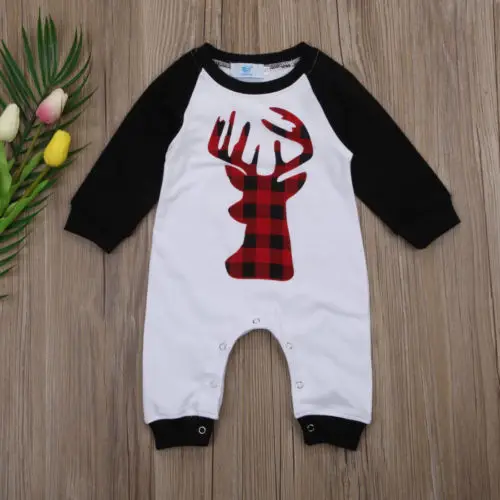

Lovely Deer Newborn Baby Boys Girls Deer Check Romper Pullover Jumpsuit Outfits Clothes Set