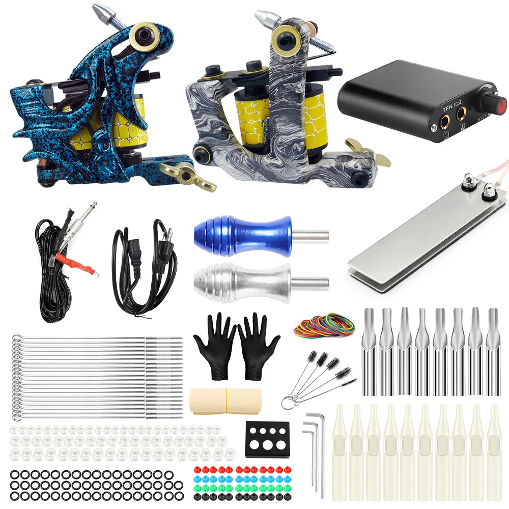 

Complete Professional Tattoo Machine Kit Sets liner shader tattoo 2 machine kits suite set Power Supply Needles Grip Tip Set