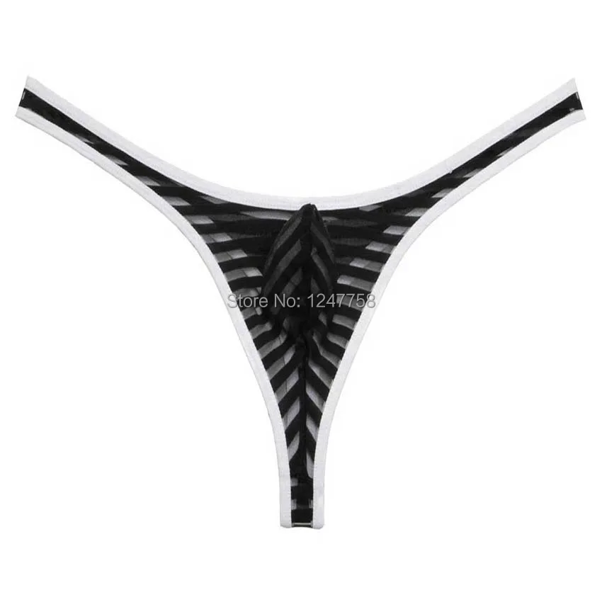 6 шт./лот мужские сетчатые стринги в полоску нижнее белье трусики с Т-образной