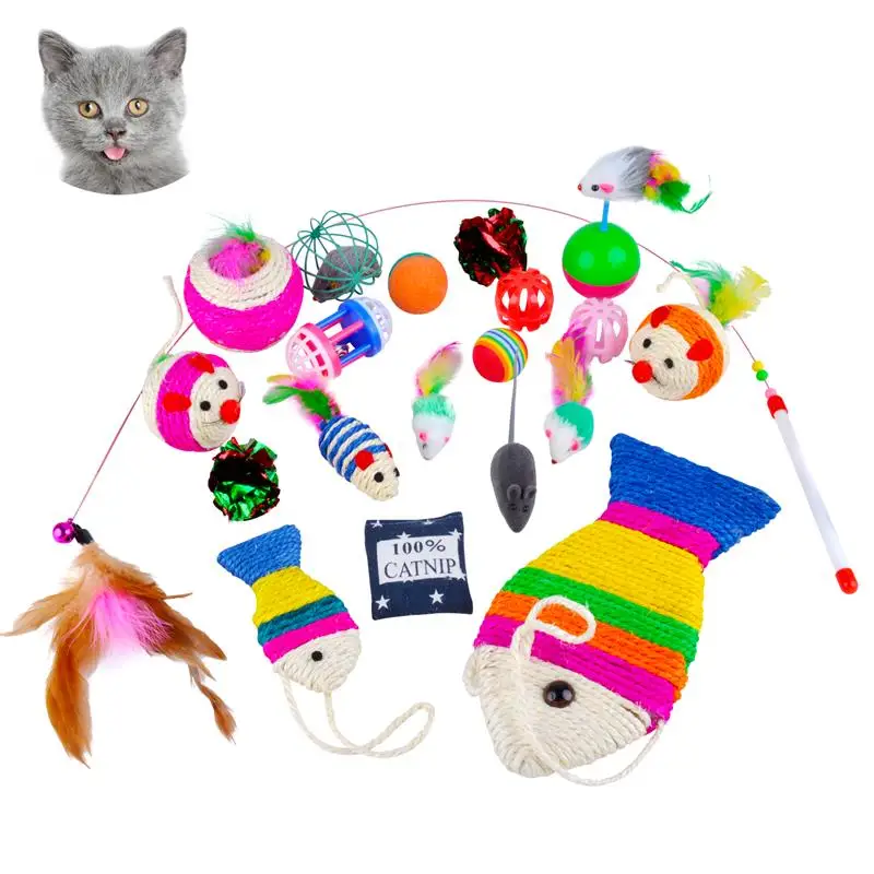 

20pcs Funny Fish Shape Pet Cat Kitten Teaser Cute Simulation Fish Playing Toy Catnip Toy Pillow Doll Feather Ball Teaser