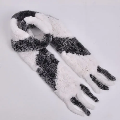 Gray frost and White Длинный Настоящий мех кролика вязаный шарф толстый вязаный женский Настоящий мех кролика длинный шарф женский и мужской зимний шейный теплый шейный платок - Цвет: Gray frost and White