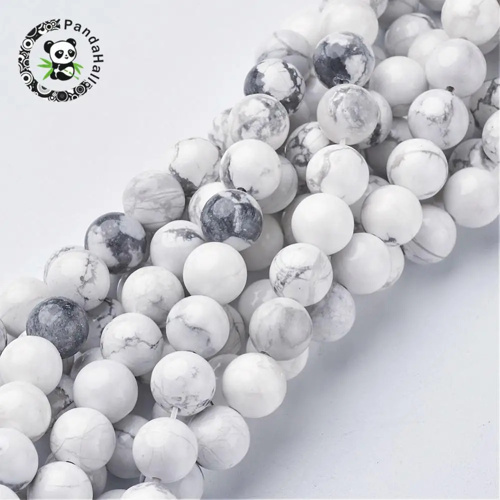 

stone beads strands, natural howlite round beads, white, about 8mm in diameter, hole: about 1mm, 15~16"