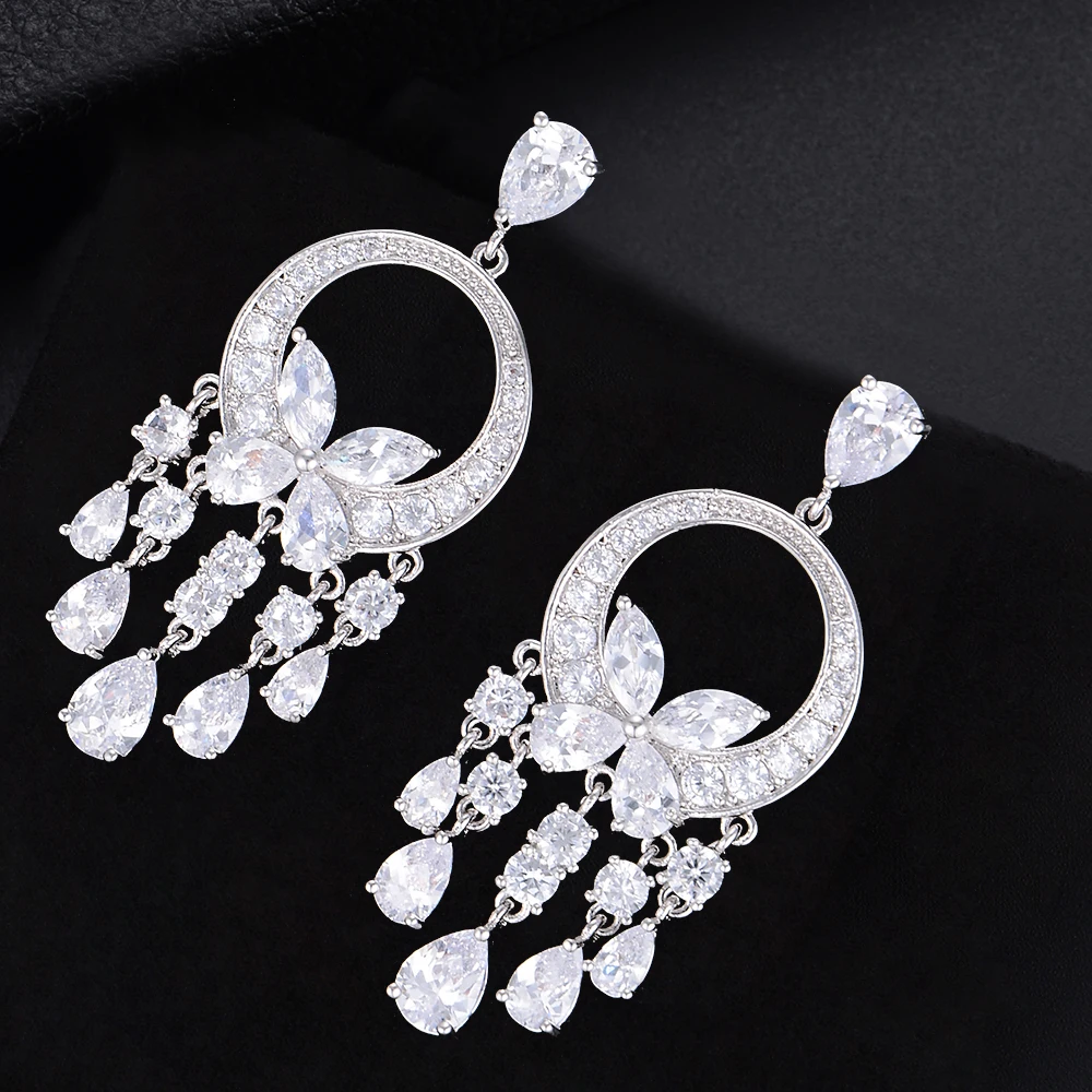 Модные длинные висячие серьги с подвеской в виде цветка капли воды для женщин