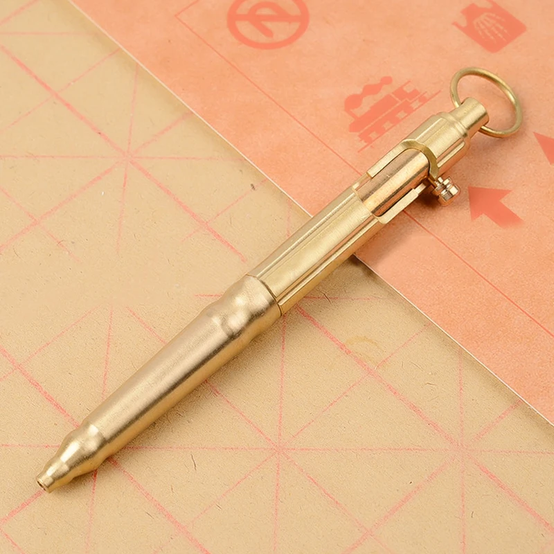 

H982 Outdoor brass pen manual machine gun creative retro pure copper bolt tactical pen hanging ring EDC outdoor pen Tactical pen