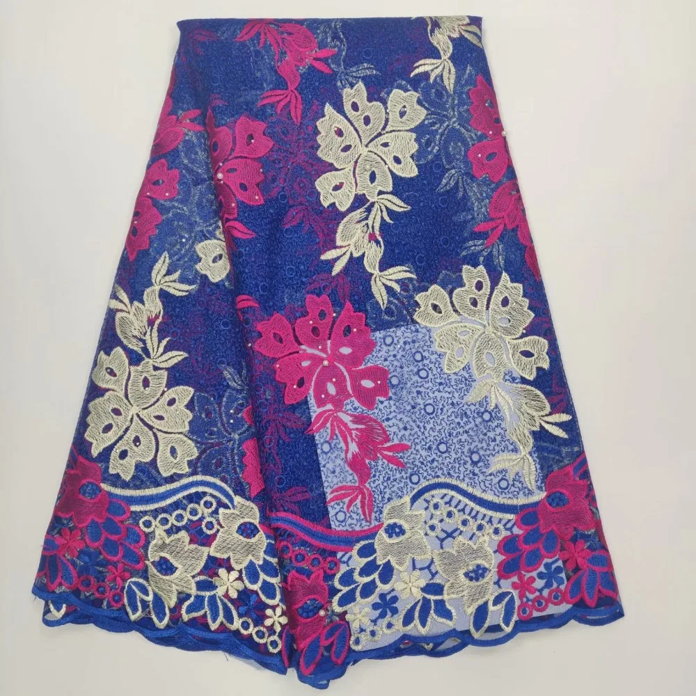 Новинка ярко-синяя Высококачественная нигерийская французская Тюлевая