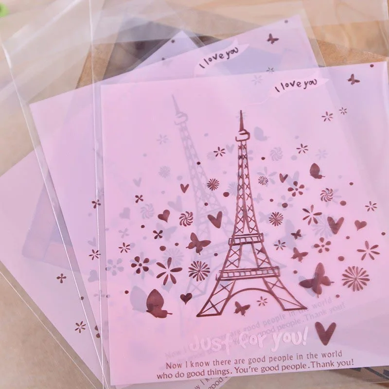 50 шт./лот башня Еда сумки самоклеящиеся Выпекать печенье конфеты Пластик