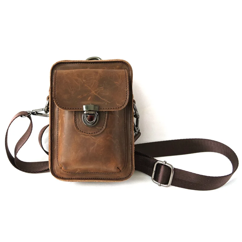 Jisoncase New Arrivals Genuine Leather Vintage Men's Shoulder Messenger Bag Fashion Men Bags Zipper Style Small Size | Багаж и сумки