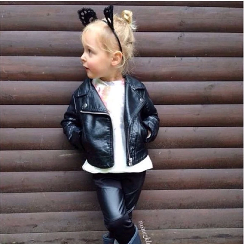 girls pu jacket 0-5 years old Fashion Faux Leather Coat Baby Boys and Girls short Jacket Sleeve diamond Metal buckle zip hot | Детская