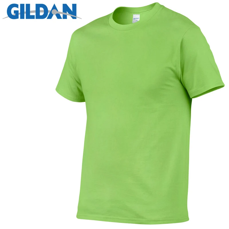 018 light green Gildan/Распродажа брендовых мужских летних футболок из хлопка, мужская повседневная футболка с короткими рукавами и круглым вырезом, удобный однотонный топ, футболки - Цвет: 018 light green