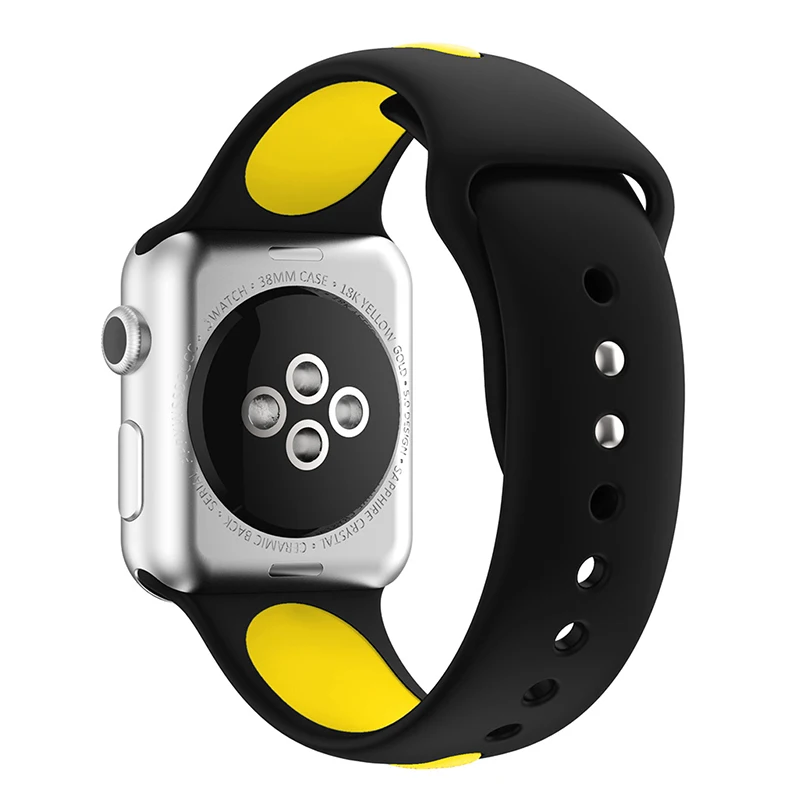 black yellow Спортивный силиконовый ремешок для наручных часов Apple Watch, ремешок 42 мм, длина-44 мм, 40 мм, 38 мм, версия наручных часов Iwatch серии 4/3/2/1 наручные часы браслет ремешок для ремня - Цвет ремешка: black yellow