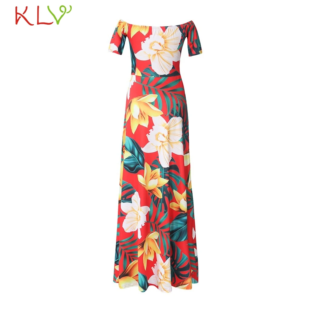 Женское платье с открытыми плечами Элегантное Длинное Повседневное цветочным