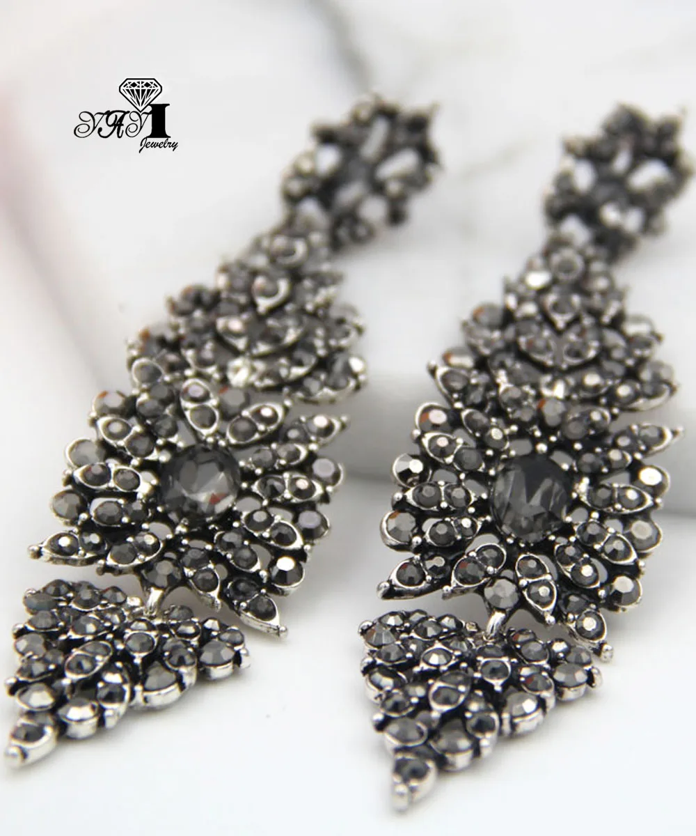 YaYi Jewelry Gray Glass Rhinestone Dangle Crystal Earring Women's Fashion Ancient Silver Color Gem Long Earrings Gift 1266 | Украшения