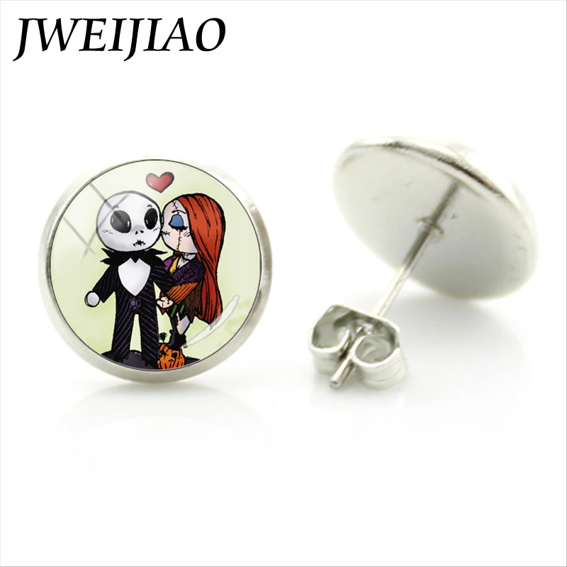 JWEIJIAO серьги гвоздики с героями мультфильмов Джек Скеллингтон и Салли Кошмар