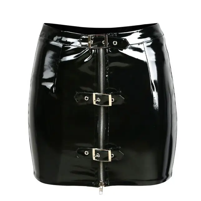 1 piece metal Gothic Rock Davenport package hip buckle futuristic glossy Pu skirt
