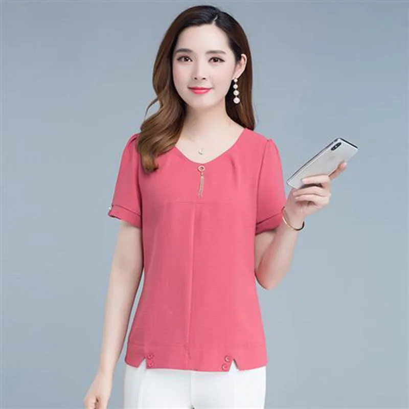 Женские шифоновые блузки рубашки свободного покроя с v образным вырезом и