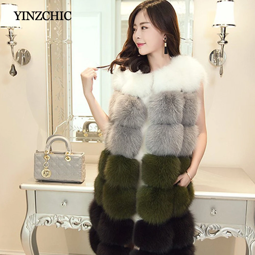 Зимний женский плотный меховой жилет цветная заплатка женское теплое пальто из