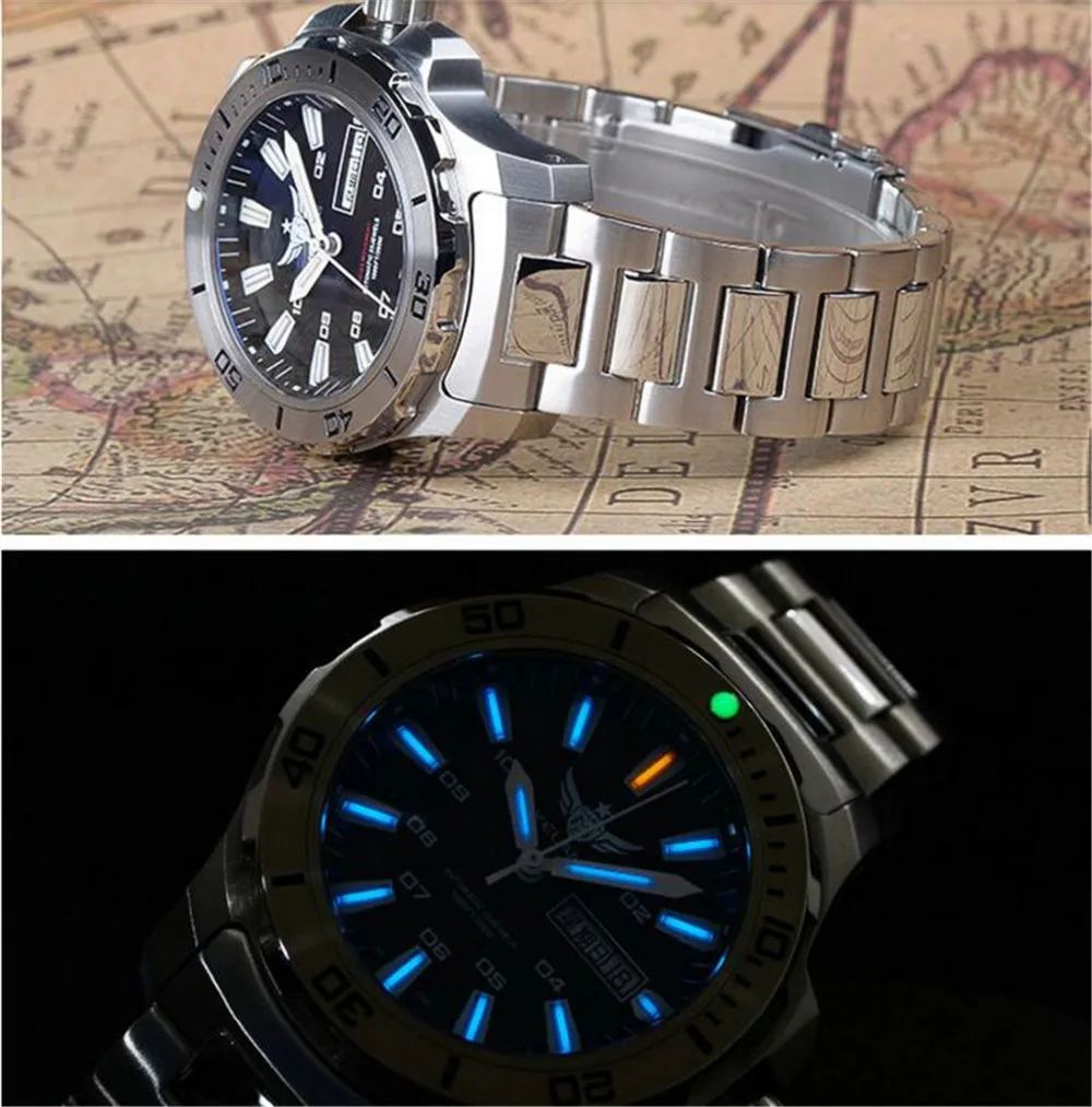 

Men Automatic Watch 25Jewels Tritium Light T100 ETA2836 Movement Diver Watch WR300M