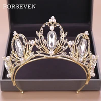new golden crystal tiara for bride hair accessories crystal rhinestone pearl crown wedding head jewelry bridal crown accessories