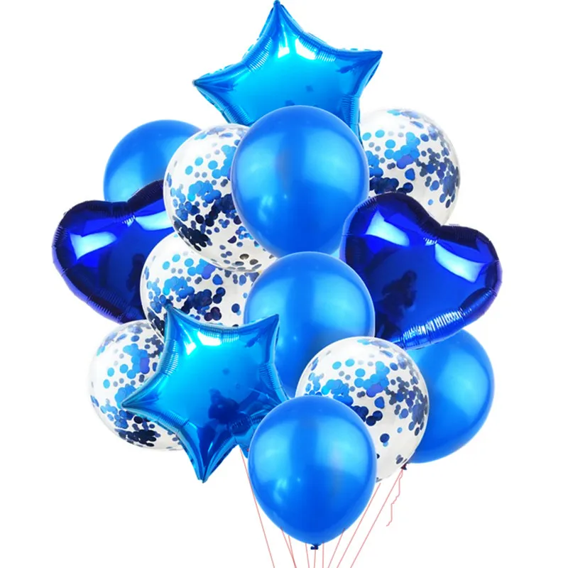 deep blue 14pcs 12in Confetti Latex Balloons Multi 18in Helium Balloon Happy Birthday Party Decor Wedding Festival Balon Party Supplies - Цвет: deep blue