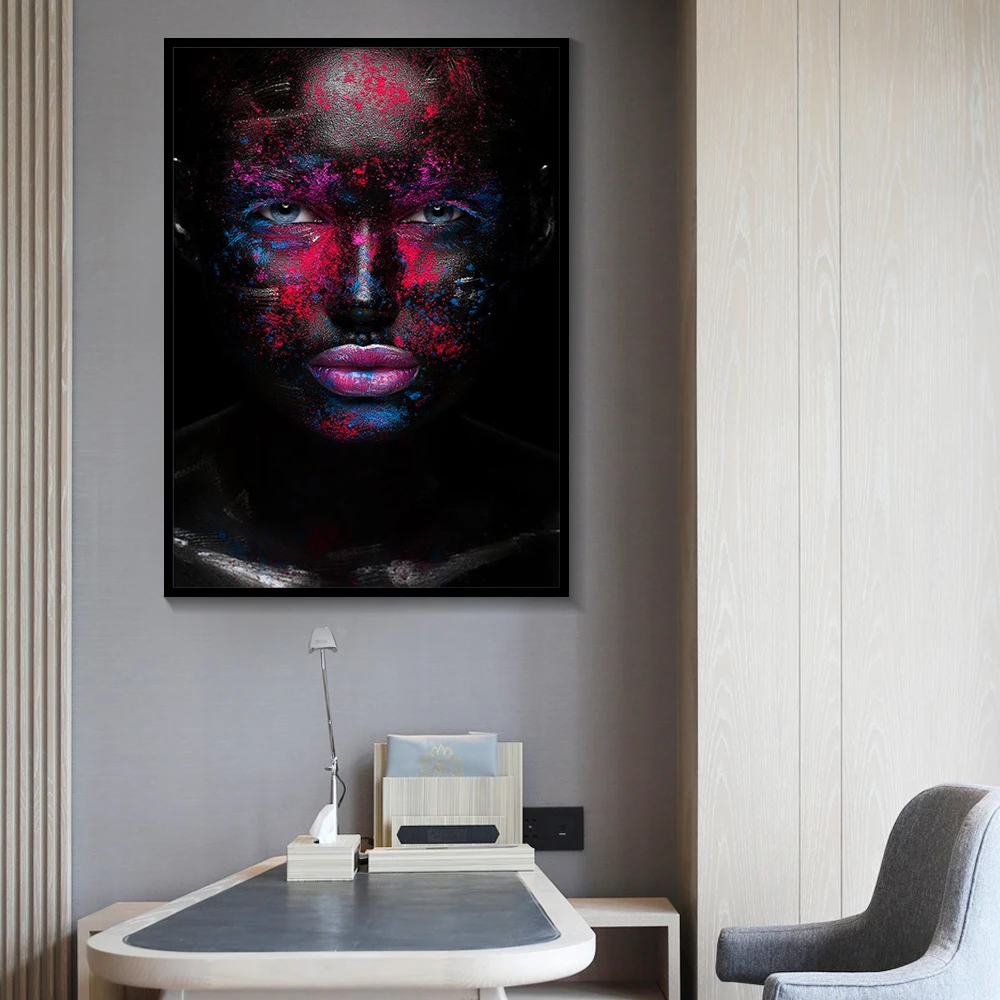 Black and white Creative Face Makeup Fantasy Watercolor Poster Pint Canvas Paintings Beautiful Lady Wall Art Home Decor | Дом и сад