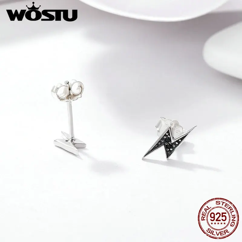 WOSTU,, 925 пробы, серебро, черный, молния, серьги-гвоздики для женщин, хорошее S925 ювелирное изделие, подарок FIE156