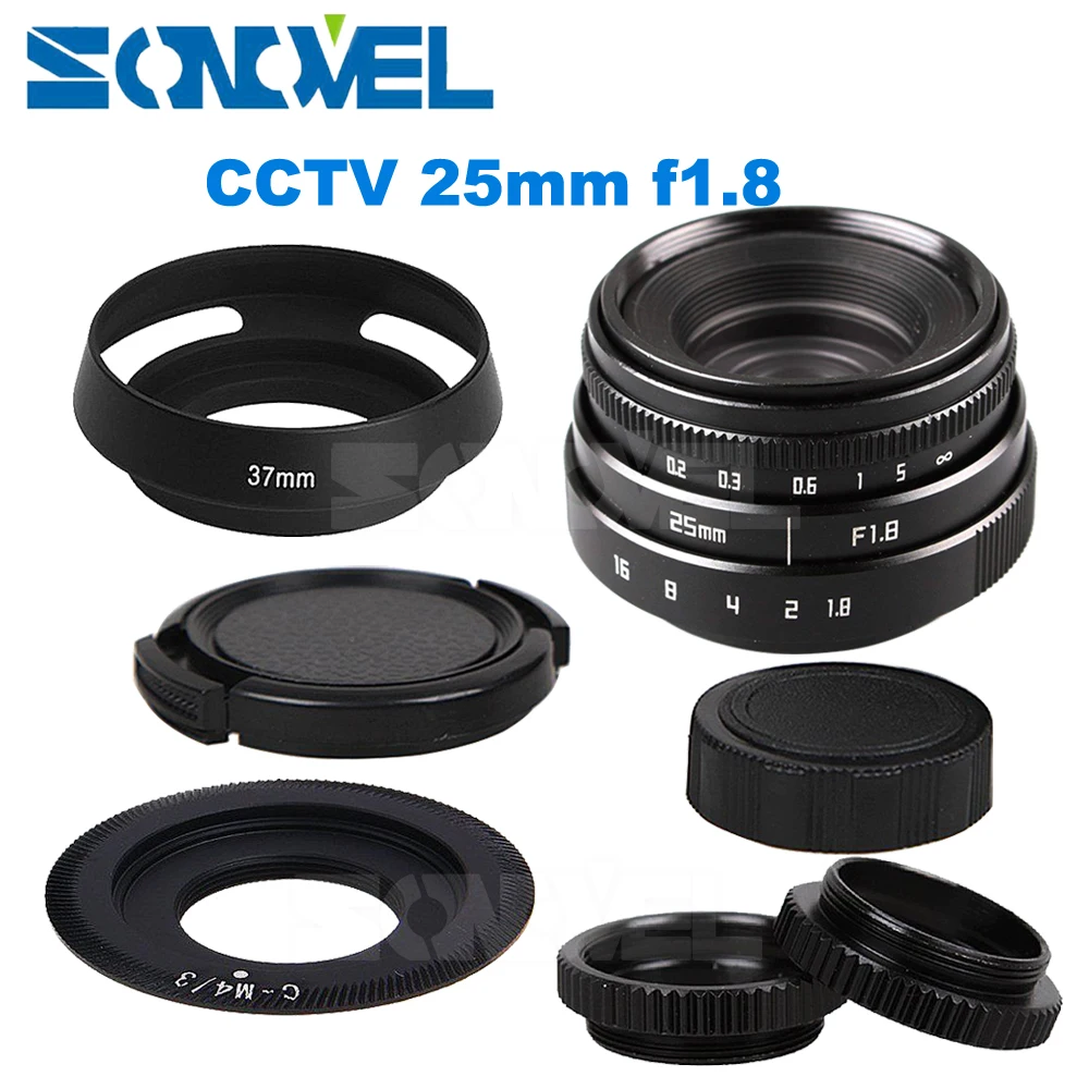 25 мм F1.8 APS C CCTV Lens Mount + Hood For Olympus Panasonic Micro 4/3 M4/3 G7 G10 GH3 GH2 GH1 GX1 GF6 GF3 EPL5 EPM1 OM D EM10|lens c mount|c