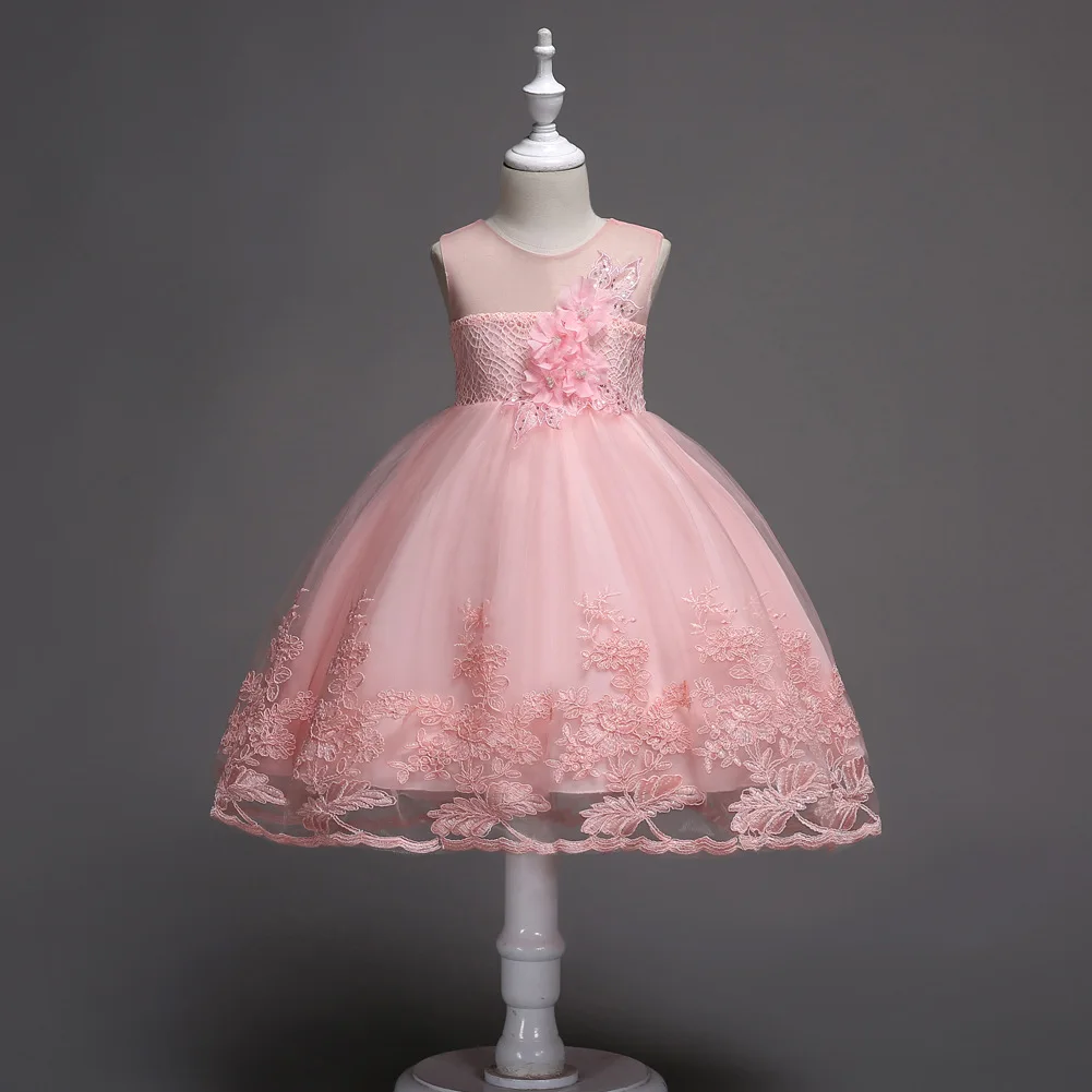 

Princess Girls Dress Flower Girl Appliqued Lace Tulle Ball Gown Kids Party Wedding Formal Wear Gowns Girls Clothing