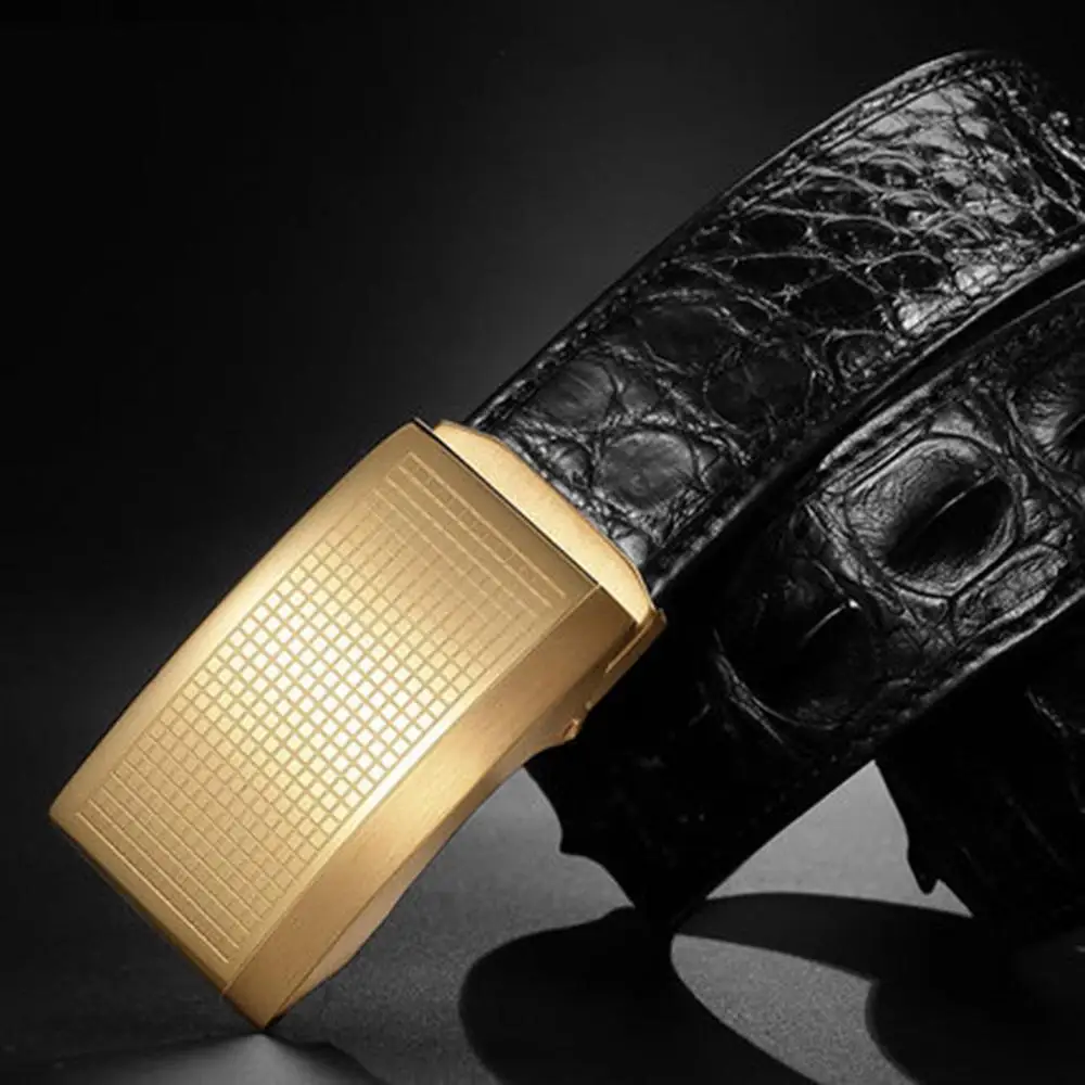 Black Gold Buckle FAJARINA, высокое качество, Крокодиловая Кожа, ремни из нержавеющей стали, автоматическая пряжка, модный ремень, для мужчин, 33 мм, широкий, роскошная упаковка, EYFJ14 - Цвет: Black Gold Buckle