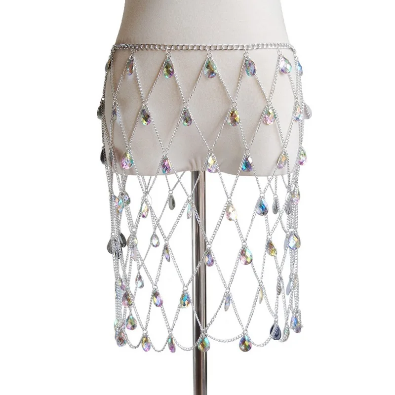 Sexy Bling Metal Body Rhinestone skirt Women befree Summer Beach Hollow Colorful gem Queen crystal Nightclub Party skirts | Украшения и
