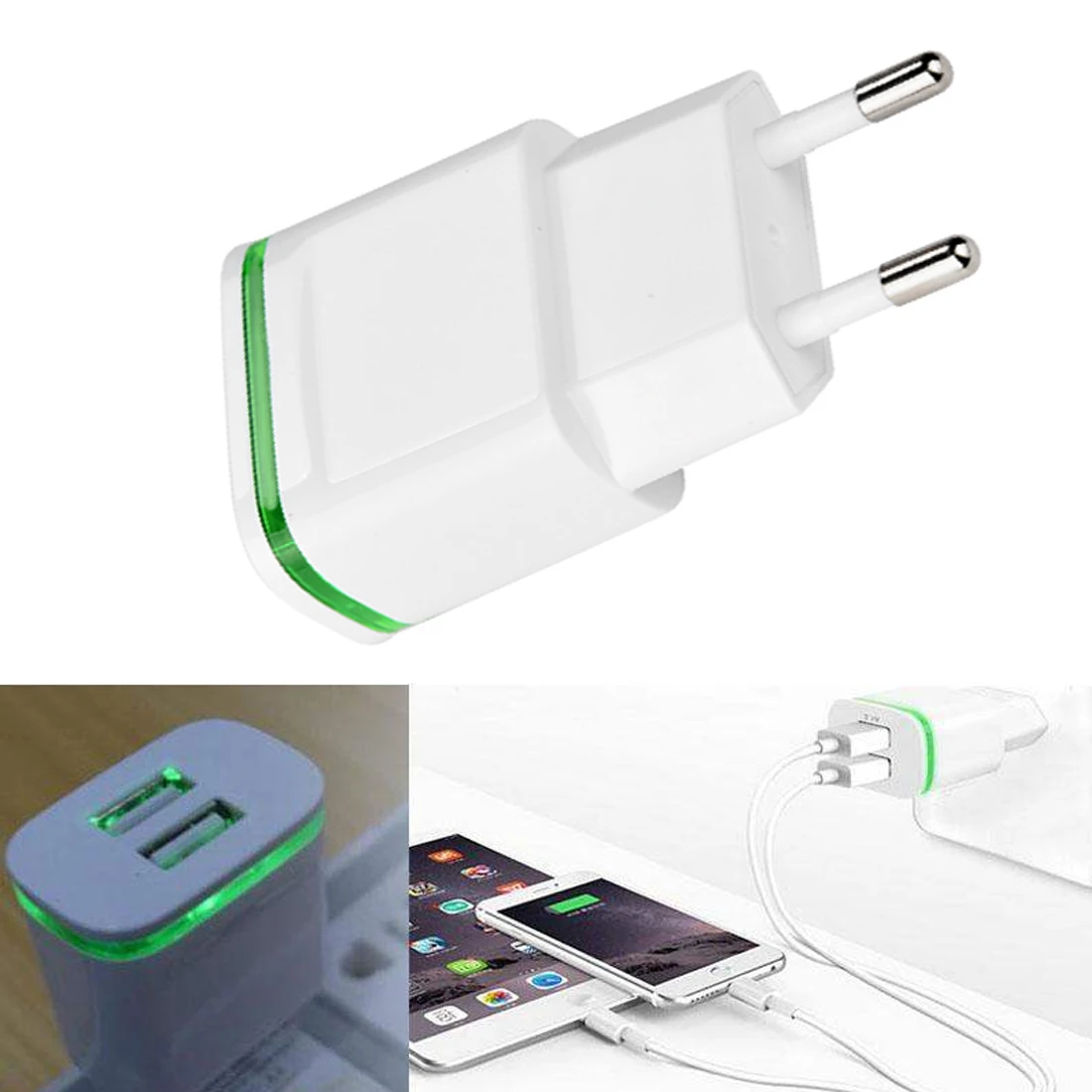 Быстрое зарядное устройство с двумя разъемами USB и европейской вилкой 2.1A, высокая мощность, Прямая зарядка, зарядная головка, европейский стандарт, зарядка