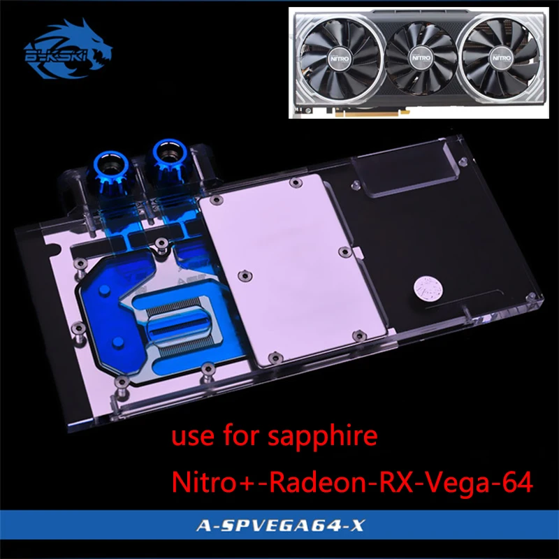 Водяной блок Bykski для Sapphire Nitro + Radeon RX Vega 64 8 Гб HBM2 (11275 03 40G) полное покрытие GPU медный