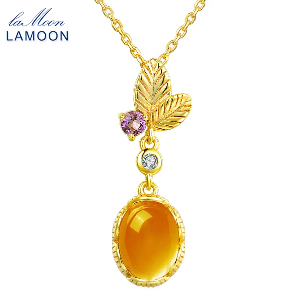 LAMOON 7x9 мм 2ct натуральный Овальный цитрин 925 пробы серебро Ювелирная подвеска с цепочкой Цепочки и ожерелья S925 LMNI010