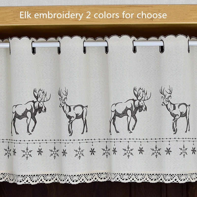 Half Curtain Cotton Cabinet Lace Embroidery Hem Christmas Snowflakes Elk curtain Cupboard for Kitchen Door |