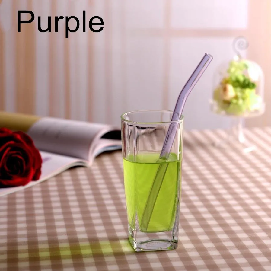 100pcs bent purple 100 шт многоразовые и термостойкие экологические стеклянные соломинки для питьевой воды с кисточкой для свадьбы, дня рождения - Цвет: 100pcs bent purple