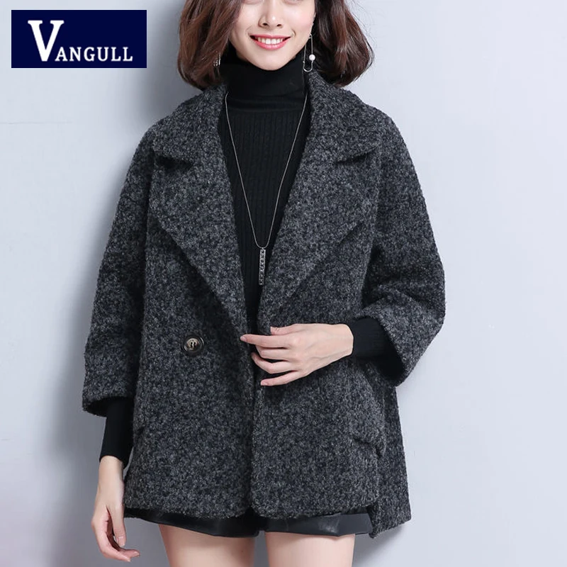 Vangull шерстяные женские куртки одноцветные Осень зима винтажные корейские пальто