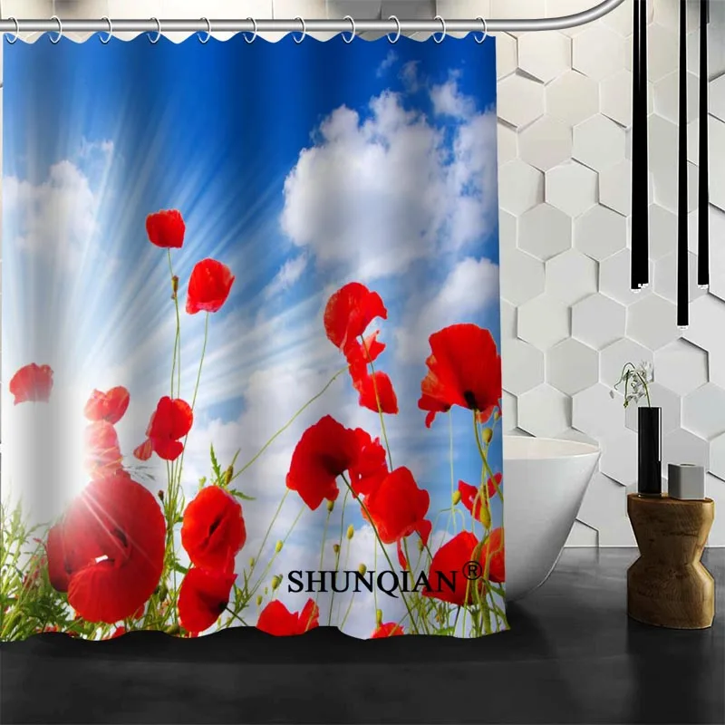Штора для ванной водонепроницаемая с принтом мака | Дом и сад