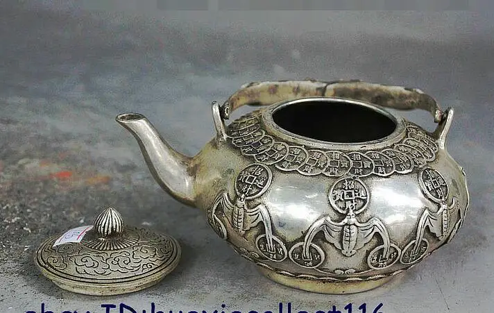 Помеченный Китайский серебряный богатство летучая мышь монета фу голова зверя