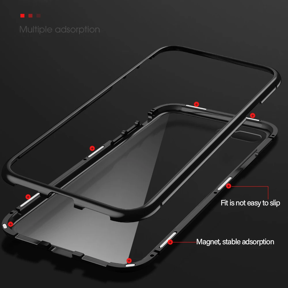 Magnetic Adsorption Tempered Glass Case For iPhone XS XR MAX 8 Plus 7 6 6S Metal Bumpers Back Full Cover Capa |