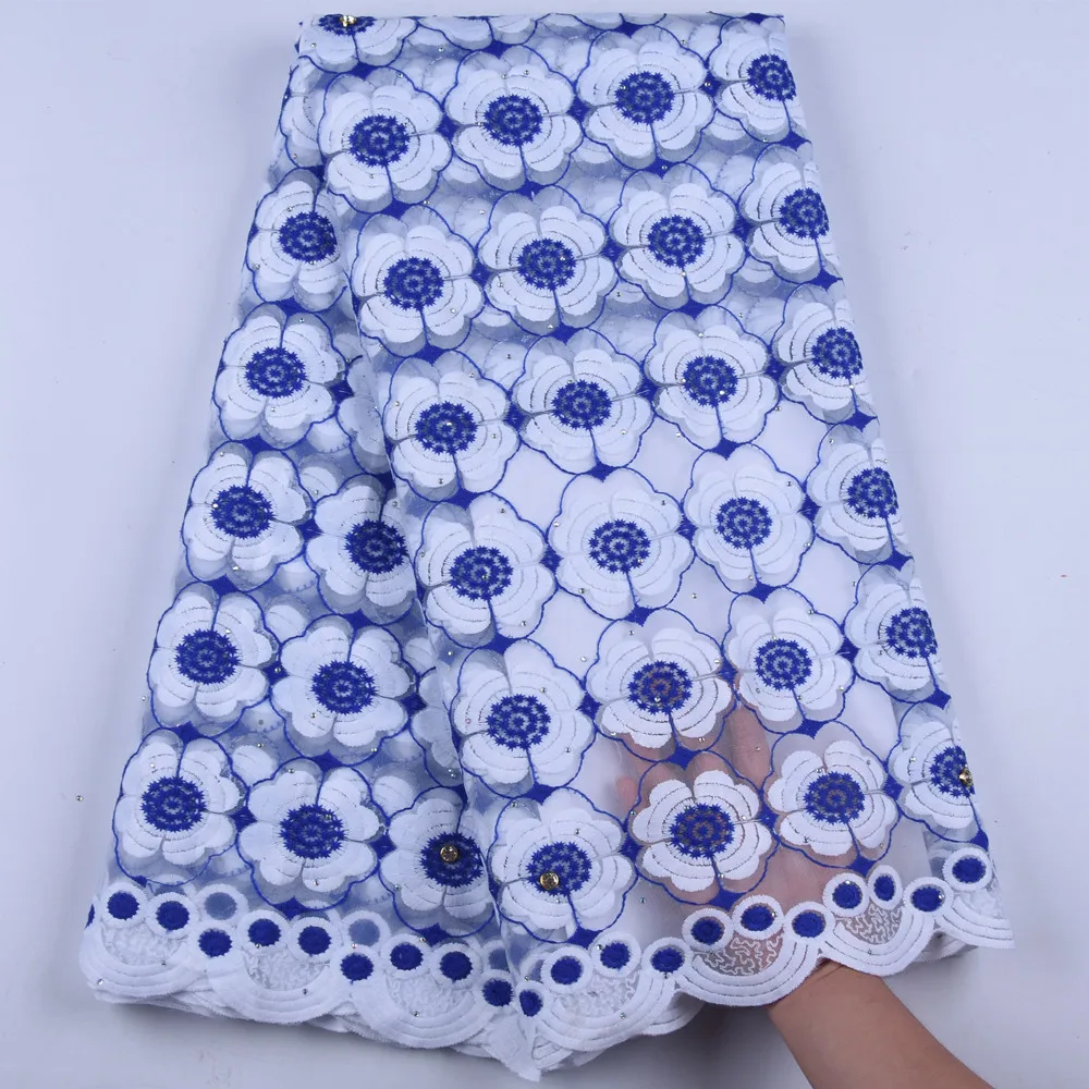 

Blue+White Milk Silk Lace Fabric Bridal Materials African Lace Fabric Latest French Nigreian Voile Lace Fabric With Stones 1622