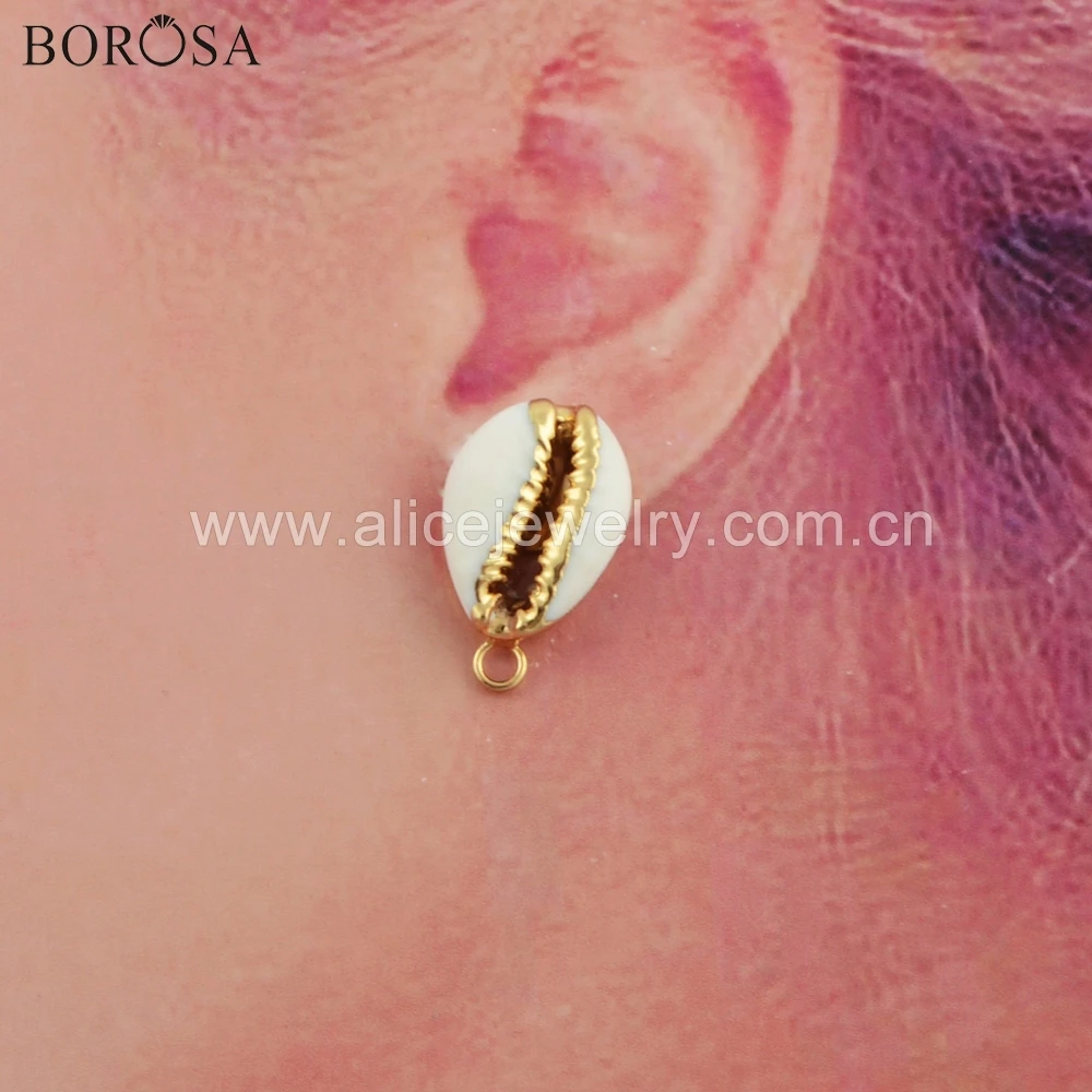 

BOROSA 5/10Pairs Gold/Silver Color Natural Cowrie Shell Earrings Fashion Shell Stud Earrings With Charm Jewelry Findings G1772