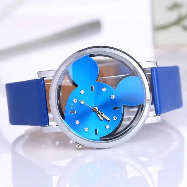 

Kobiet Zegarka 2018 New fashion Mickey Transparent hollow dial casual women watch quartz leather Watch Relogios Femininos