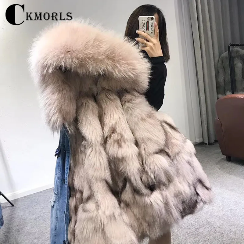 CKMORLS новая куртка из натурального меха зимняя женская парка с воротником из лисьего меха парки из натурального Лисьего меха размера плюс Повседневная теплая куртка
