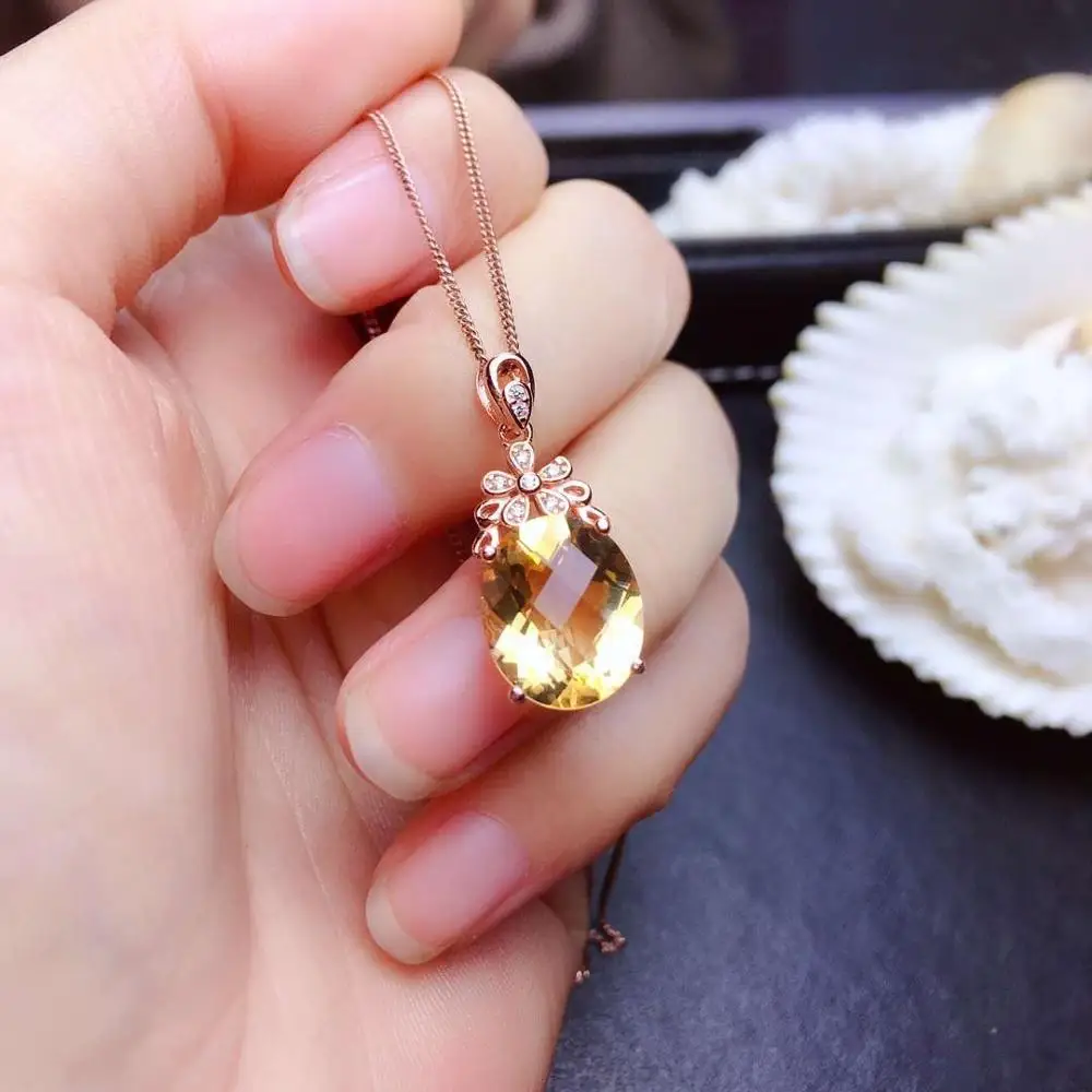 Rose gold necklace MeiBaPJ натуральный цитрин драгоценный камень цветок ювелирные изделия набор 925 чистого серебра ожерелье и кольцо 2 шт костюм для женщин - Цвет камня: Rose gold necklace