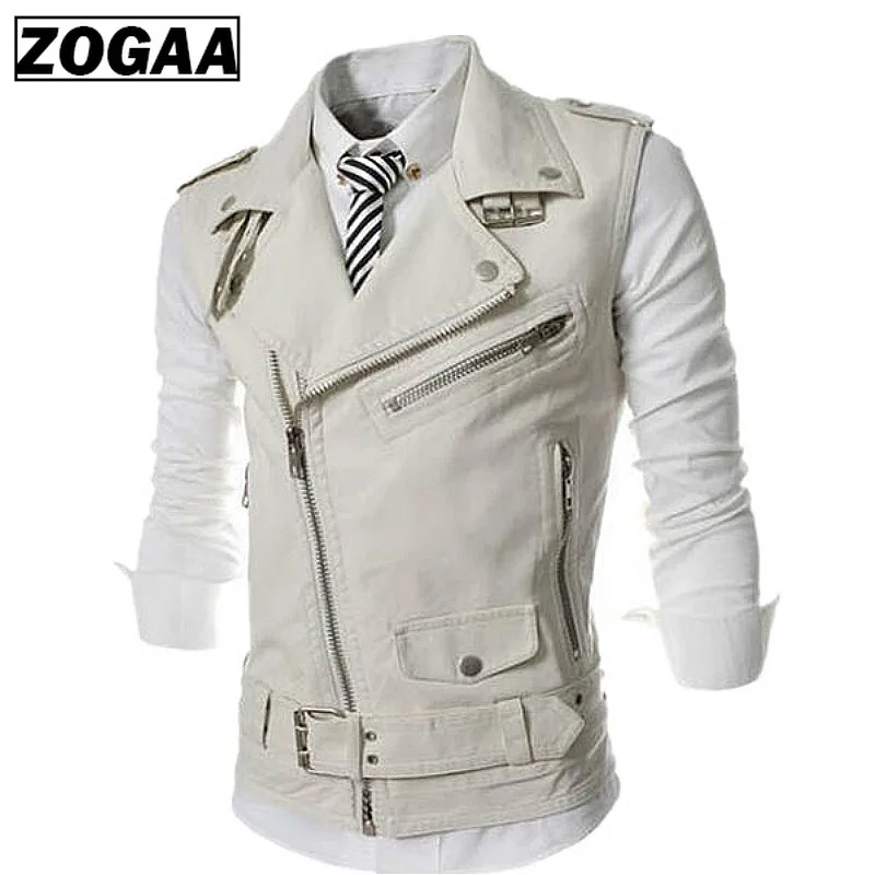Мужская модная кожаная жилетка ZOGGA мотоциклетная Верхняя одежда без рукавов на