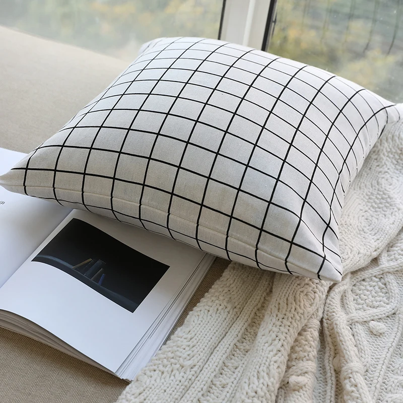 Современный минималистичный черно-белый геометрический клетчатый хлопковый