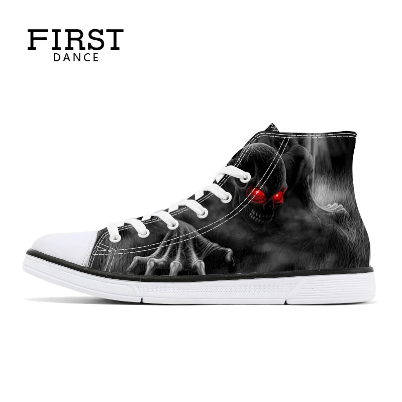 FIRST DANCE Black Fashion Skull High Top Classic Canvas Shoes Men Luxury Brand Casual Custom 3D Print Dropshipping Spring | Обувь