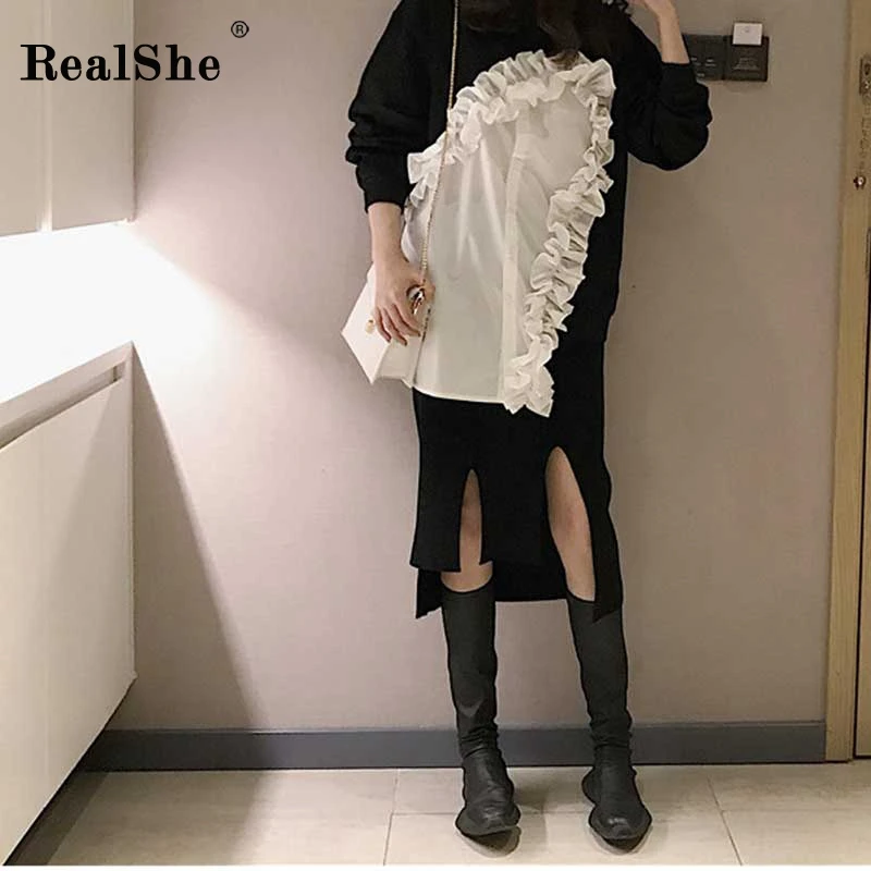 RealShe новинка платье толстовка для девушек с круглым вырезом длинным рукавом