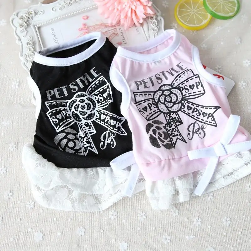 Cotton Princess Bow Print Girl Female Dog Dress Clothing For Dogs Puppy Cat Pet Clothes Apparel Products Chihuahua|cat dresses for cats|pet cat